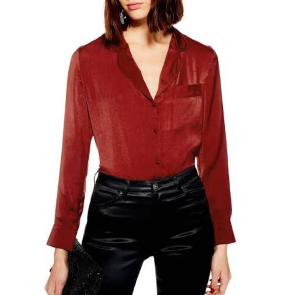 Topshop Satin PJ Style Shirt Rust Size 10 NWT